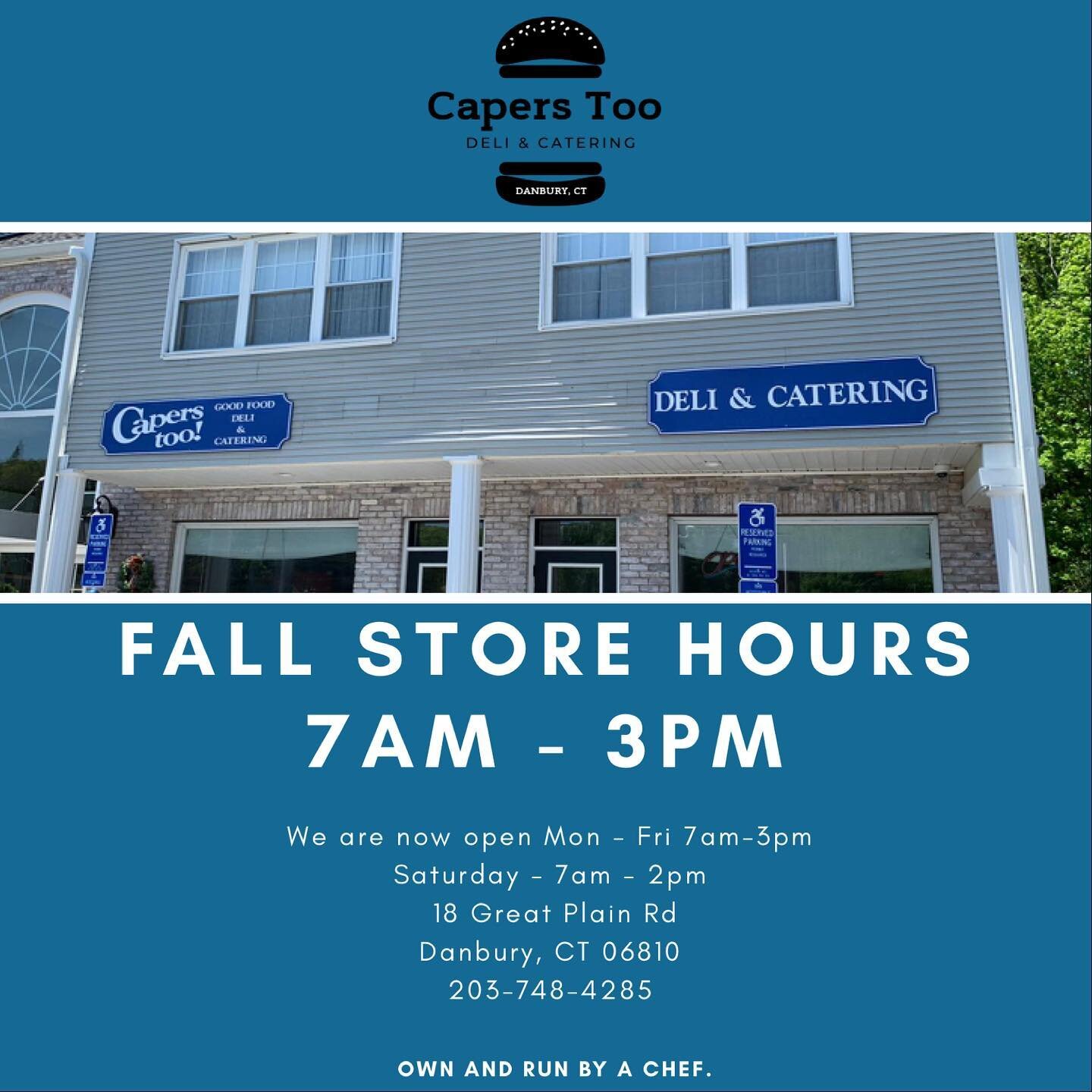 New store hours!
We hope to serve you soon. 
#caperstoo #caperstoodeli #danburydeli #danburyct #brookfieldct #bethelct #newfairfieldct #newtownct #sandyhookct #sharethechefct #nataliesjuicecompany #ctbites #cteats #ctdelicious #ctfoodie #ctfoodlover